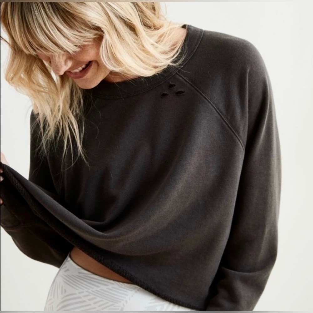 Aerie Distressed Black Crewneck. Size medium.